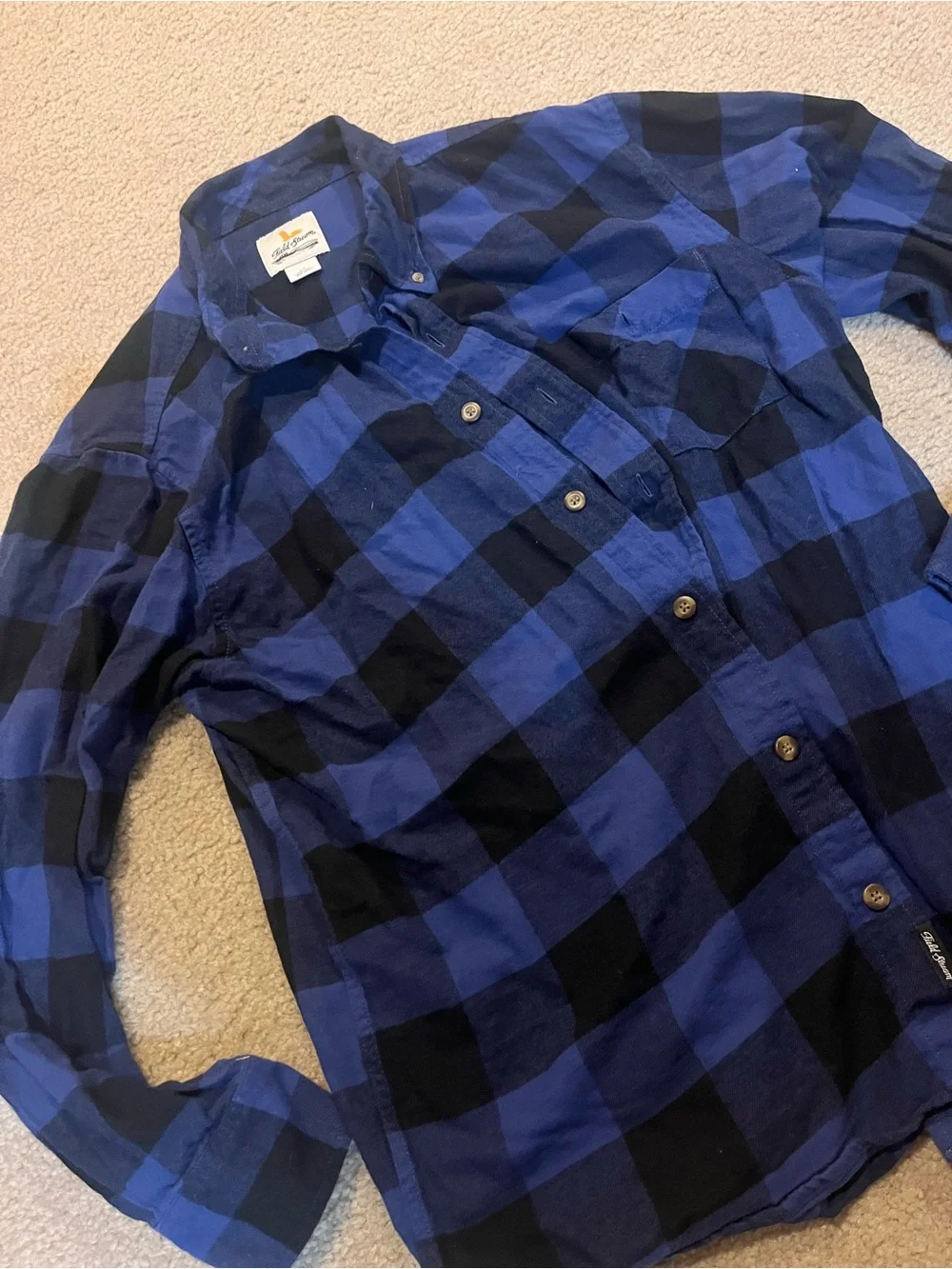 Men's Blue and Black Buffalo Plaid Button-Up Shirt large flannel